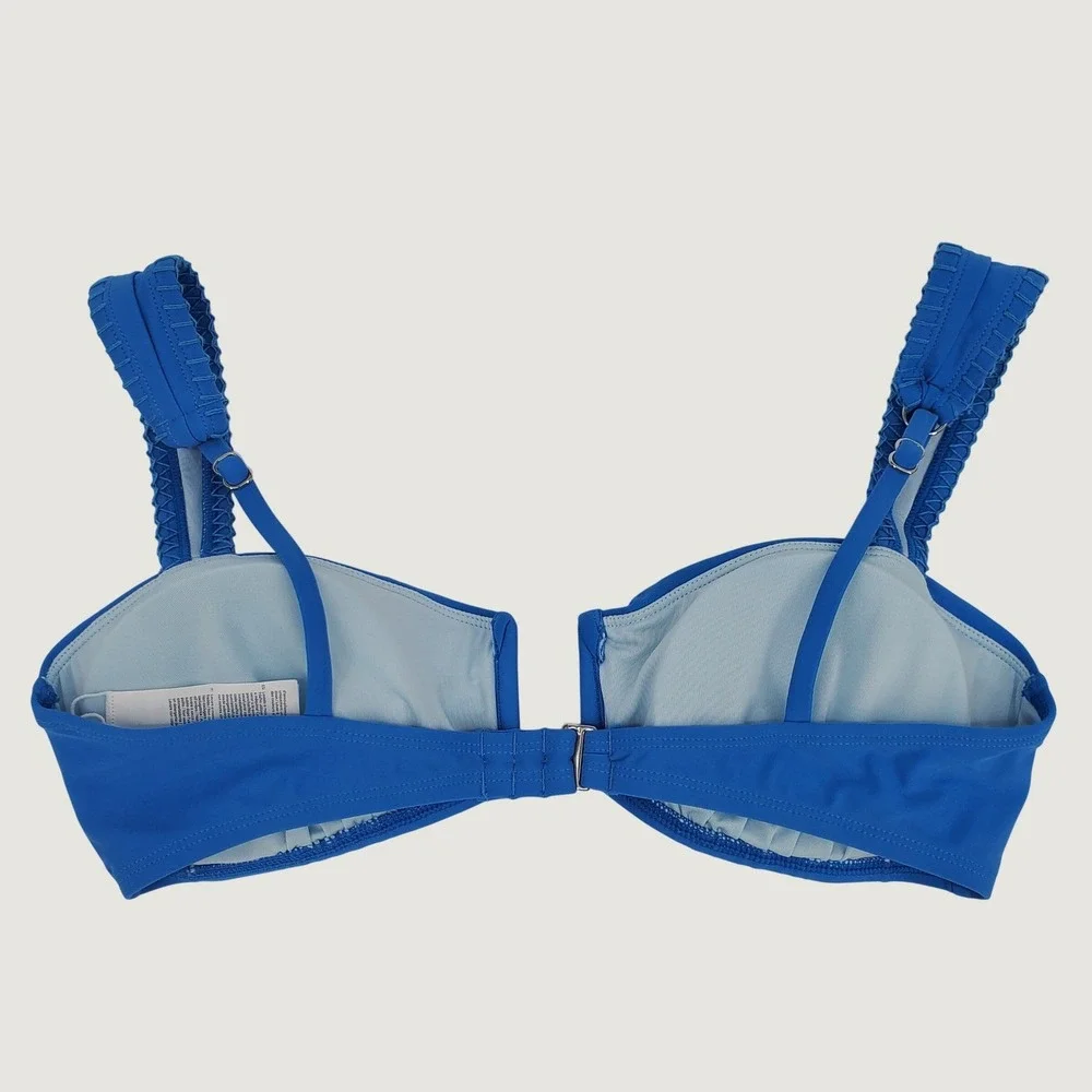 Cupshe Wide Strap Bikini Top Medium Blue Sweetheart Ruched Stretch Adjustable